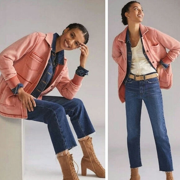 Pilcro Anthropologie Utility Shirt Jacket Retro Vintage Wash Button Up Red M - Picture 15 of 16